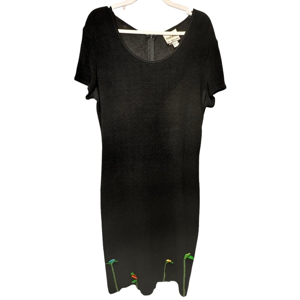 Joseph Ribkoff Dress Black Bodycon Ribbon Flower Applique 12 Vintage Stretch